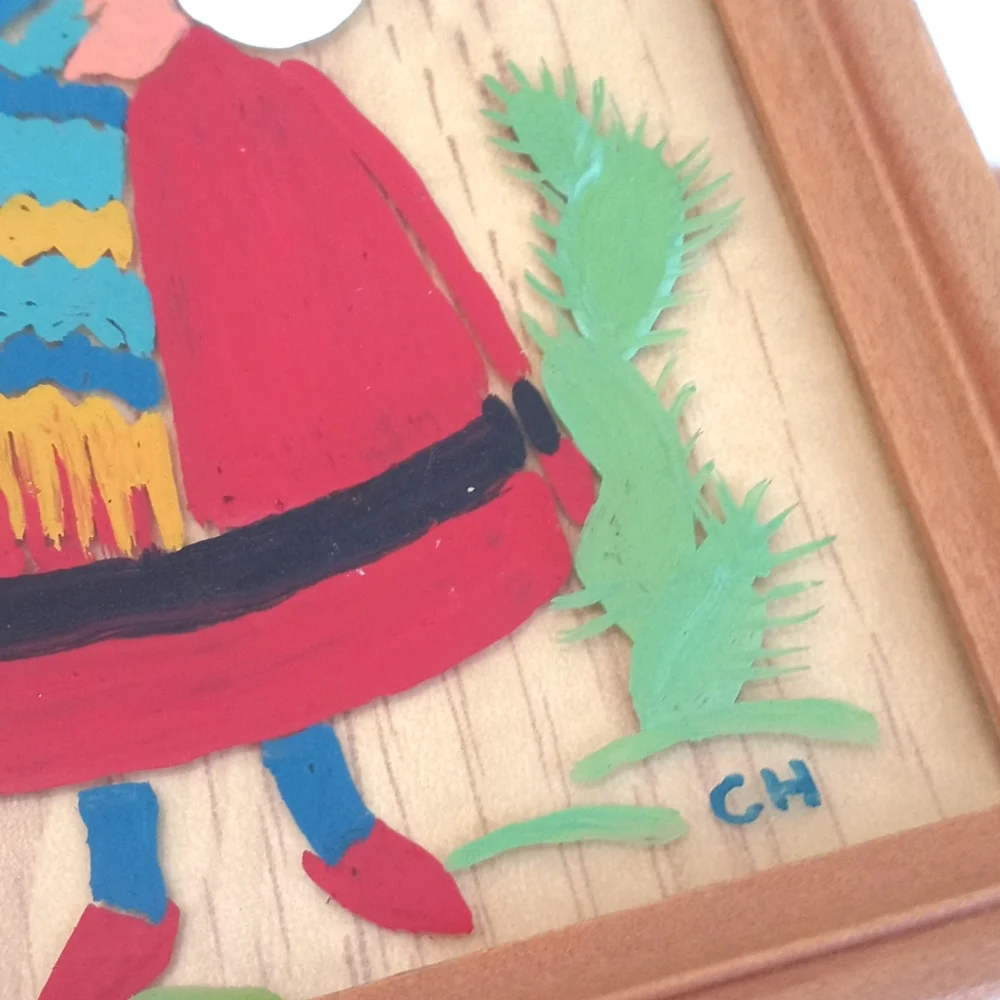Vintage Folk Art Pair Colorful Mexican Art Mid-Century Framed Wall Art